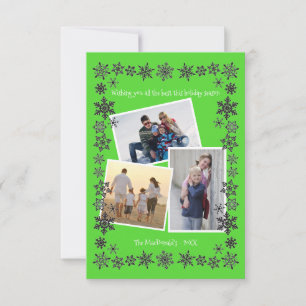 Snowflake Frame Green 3 Photos- 3x5 Christmas Card
