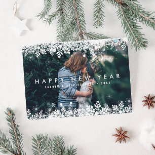 Snowflake Frame Modern New Year Photo Card