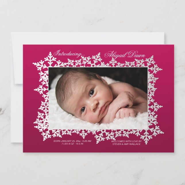 Snowflake Frame Photo Birth Announcement (Front)