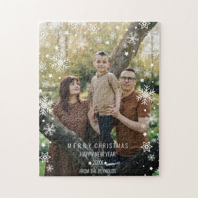 Snowflake Frame Photo Overlay Minimalist Holiday Jigsaw Puzzle (Vertical)