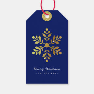 Snowflake   Fun Christmas Blue & Gold Gift Tags