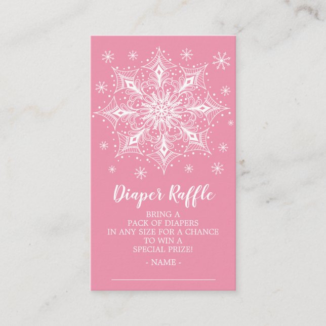 Snowflake Girls Baby Shower Diaper Raffle Ticket Enclosure Card (Front)