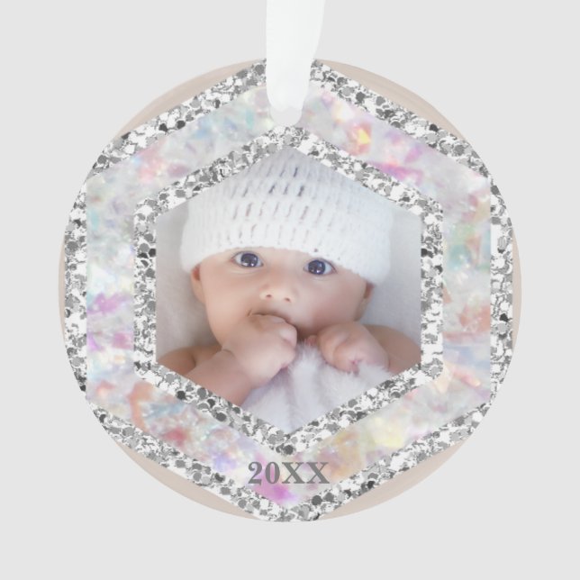*~* Snowflake Glitter Christmas PHOTO Girl  AP44  Ornament (Front)