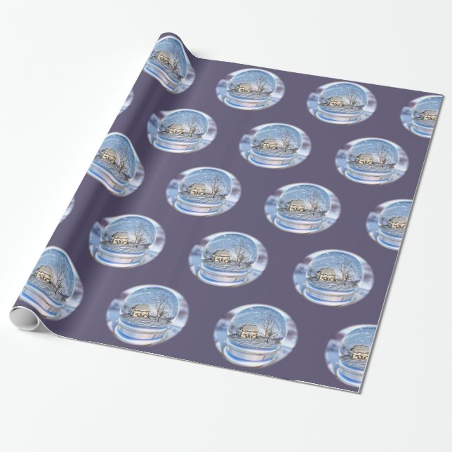 Snowflake Globe Christmas Wrapping Paper (Unrolled)