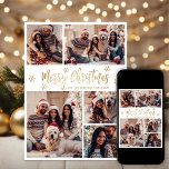 Snowflake Gold and White 5 Photo Collage Christmas Holiday Card<br><div class="desc">Modern Elegant Script Gold and White Snowflake 5 Photo Collage Merry Christmas Script Holiday Card. This festive, minimalist, whimsical five (5) photo holiday greeting card template features a pretty grid photo collage, some snowflake and says „Merry Christmas”! The „Merry Christmas” Calligraphy greeting text is written in a beautiful hand lettered...</div>