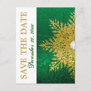 Snowflake gold emerald green wedding Save the Date