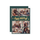 Snowflake Green and Gold 5 Photo Collage Christmas