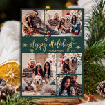 Snowflake Green and Gold 5 Photo Collage Christmas Holiday Card<br><div class="desc">Simple Elegant Modern Script Green and Gold Snowflakes 5 Photo Collage Merry Christmas Script Holiday Card. This festive, minimalist, whimsical five (5) photo holiday greeting card template features a pretty grid photo collage, some snowflake and says „Merry Christmas”! The „Merry Christmas” greeting text is written in a beautiful hand Calligraphy...</div>