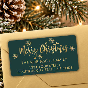 Snowflake Green and Gold Christmas Return Address Label