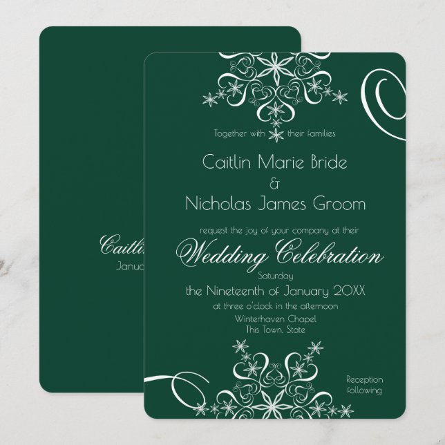 Snowflake Green Elegance Winter Wedding  Invitation (Front/Back)