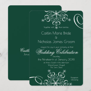 Snowflake Green Elegance Winter Wedding Invitation