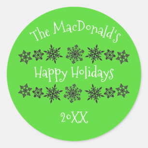 Snowflake Green Happy Holidays - Circle Sticker