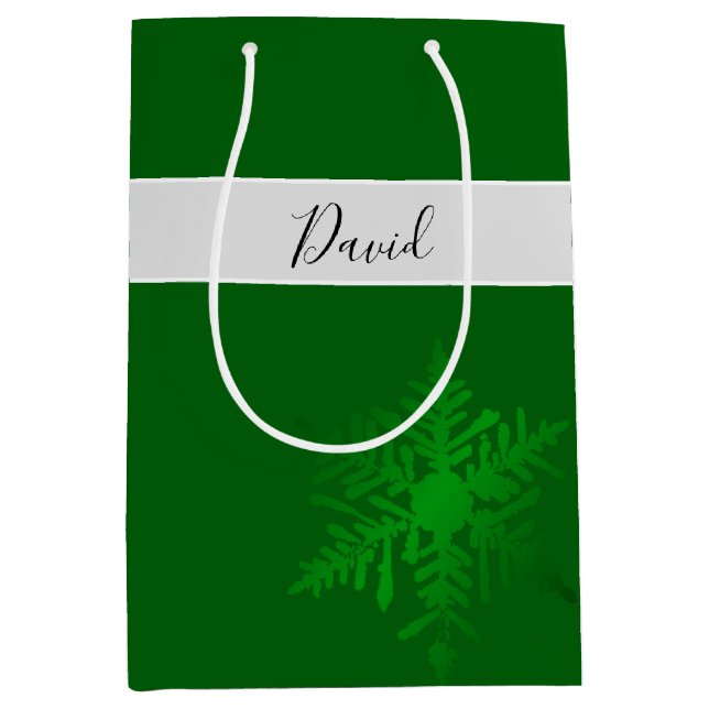 Snowflake Green Personalized Gift Bag (Front)