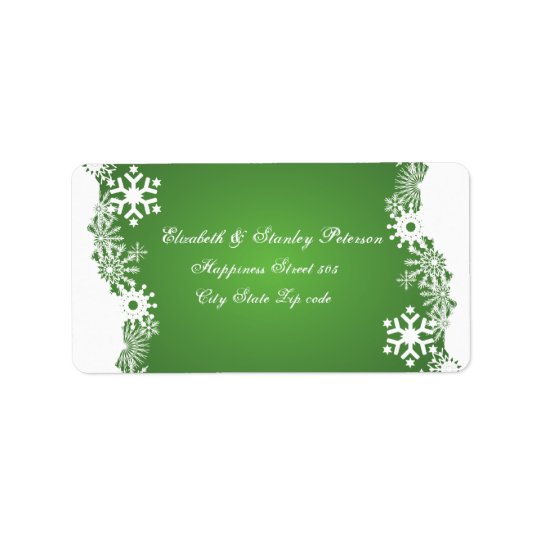 Snowflake green white winter wedding label