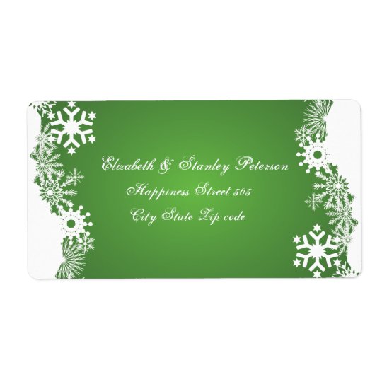 Snowflake green white winter wedding label shipping label