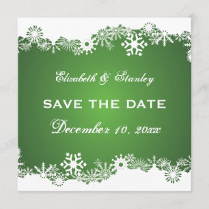 Snowflake green white winter wedding Save the Date