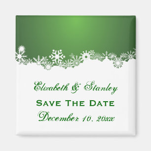 Snowflake green white winter wedding Save the Date Magnet