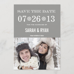 Snowflake Grey Save the Date Photo Invitations