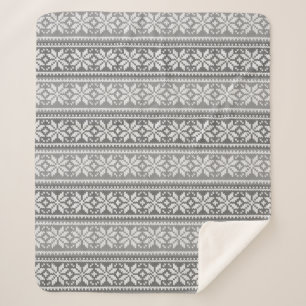 Snowflake Grey White Faux Knit Sweater Pattern Sherpa Blanket