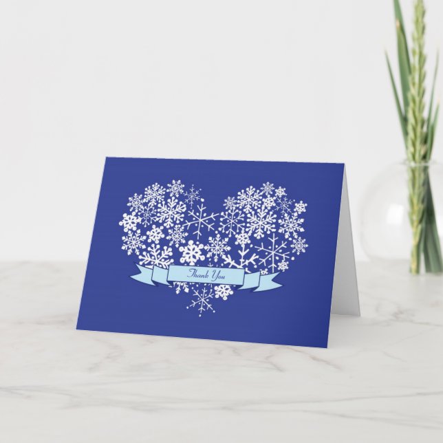 Snowflake Heart Winter Wedding Thank You Card (Front)