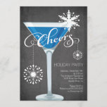 Snowflake Holiday Cocktail Party Invitation<br><div class="desc">Fun modern CHEERS! Retro Holiday Cocktail Party Invitation featuring a festive blue martini glass with holly on the stem set on a popular & trendy black chalkboard background. Great for a new years eve party, holiday party, christmas party, office party, Trim the tree party or any special winter get together...</div>