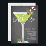 Snowflake Holiday Cocktail Party Invitation<br><div class="desc">Fun modern CHEERS! Retro Holiday Cocktail Party Invitation featuring a festive green martini glass with holly on the stem set on a popular & trendy black chalkboard background. Great for a new years eve party, holiday party, christmas party, office party, Trim the tree party or any special winter get together...</div>