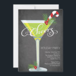 Snowflake Holiday Cocktail Party Invitation<br><div class="desc">Fun modern CHEERS! Retro Holiday Cocktail Party Invitation featuring a festive green martini glass with holly on the stem set on a popular & trendy black chalkboard background. Great for a new years eve party, holiday party, christmas party, office party, Trim the tree party or any special winter get together...</div>