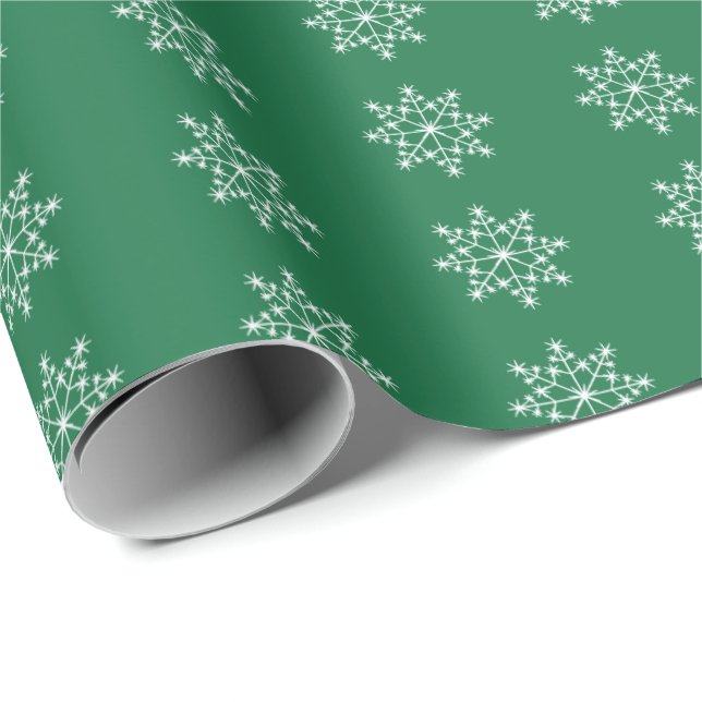Snowflake Holiday Design Dark Green Xmas Christmas Wrapping Paper (Roll Corner)