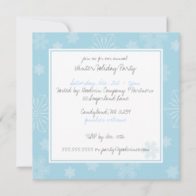 Snowflake Holiday Party Invitations (Front)