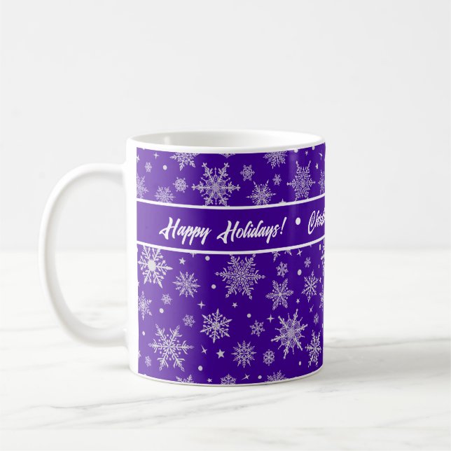 Snowflake Holiday Royal Purple Coffee Mug (Left)