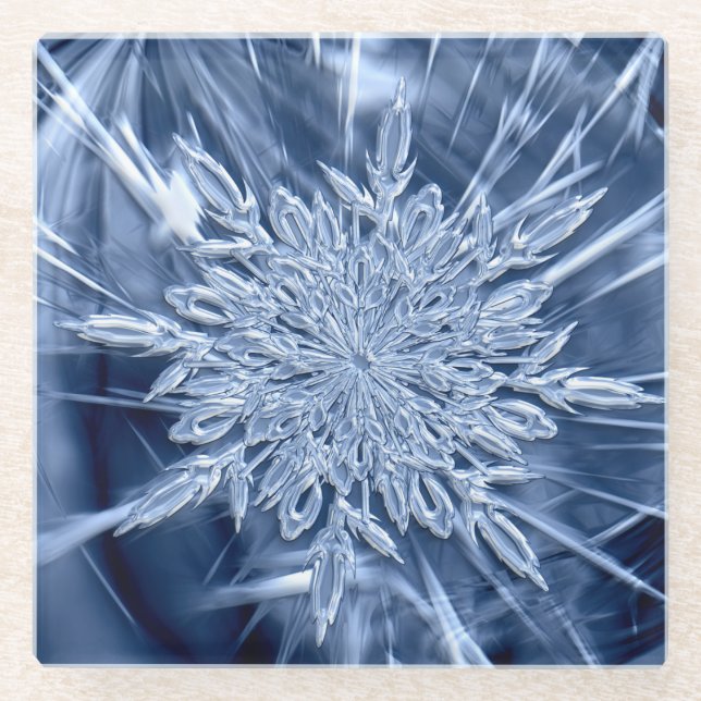 Snowflake Ice Crystal Glass Coaster (Front)