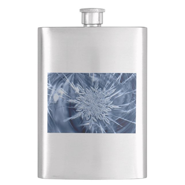 Snowflake Ice Crystal Hip Flask (Front)