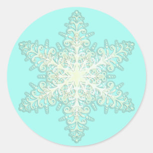 Snowflake ice lace winter white and teal elegant classic round sticker