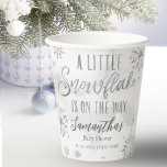 snowflake is on the way Baby Shower Paper Cups<br><div class="desc">Adorable calligraphy with snowflakes,  winter-themed baby shower invitations. Easy to personalize with your details. Check the collection to find matching items as enclosure cards.</div>