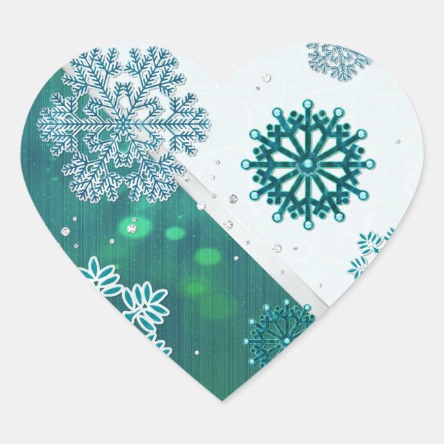 Snowflake Jewelled 3D Heart Sticker (Front)