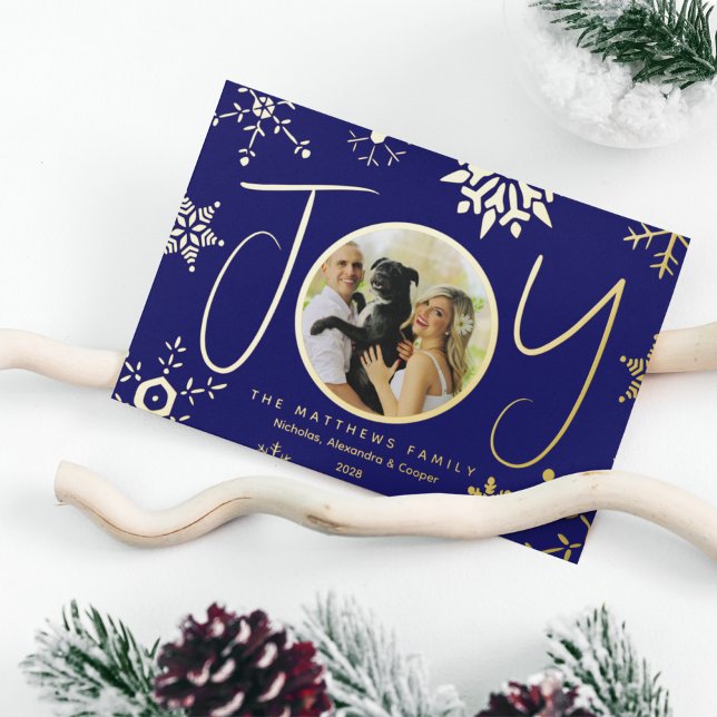 Snowflake Joy Custom Photo Foil Holiday Card (Creator Uploaded)