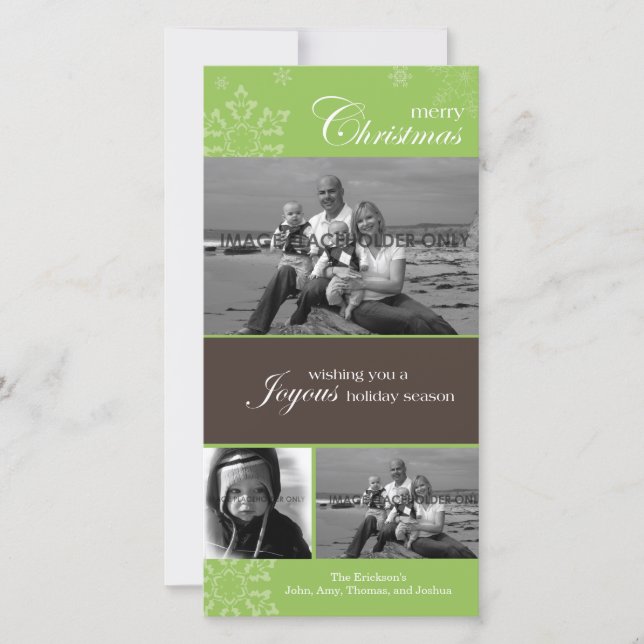 Snowflake Joyeux Noël Carte photo vert (Devant)