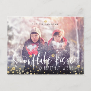 Snowflake Kisses & Heartfelt Wishes Family Photo Holiday Postcard