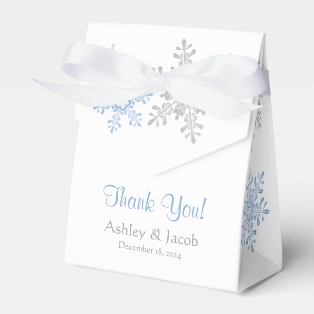 Snowflake Lapis Blue Silver Wedding Thank You Favor Box (Front Side)