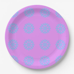 Snowflake Light Blue Winter Festive Pattern Lilac Paper Plate