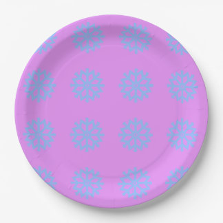 Snowflake Light Blue Winter Festive Pattern Lilac Paper Plate