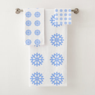 Snowflake Light Blue Winter Pattern Bath Towel Set