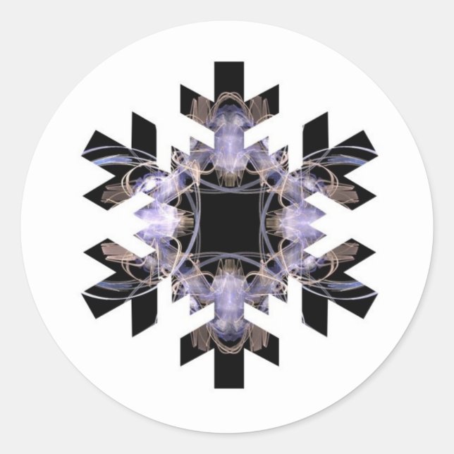 Snowflake-like Fractal Art Design Purple Black Classic Round Sticker (Front)