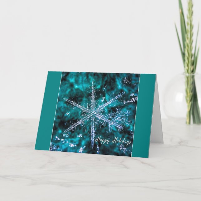 Snowflake Macro Photo Happy Holidays Card (Front)