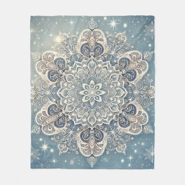 Snowflake Mandala in Frosty Hues 3 Fleece Blanket (Front)