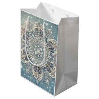 Snowflake Mandala in Frosty Hues 3 Medium Gift Bag