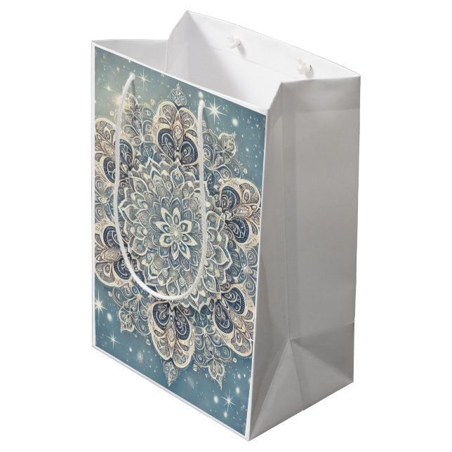 Snowflake Mandala in Frosty Hues 3 Medium Gift Bag (Back Angled)