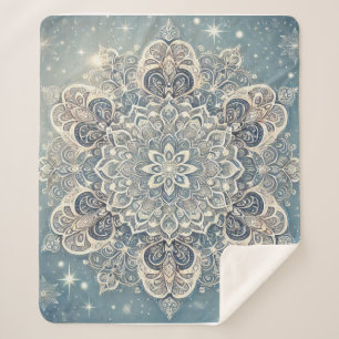 Snowflake Mandala in Frosty Hues 3 Sherpa Blanket