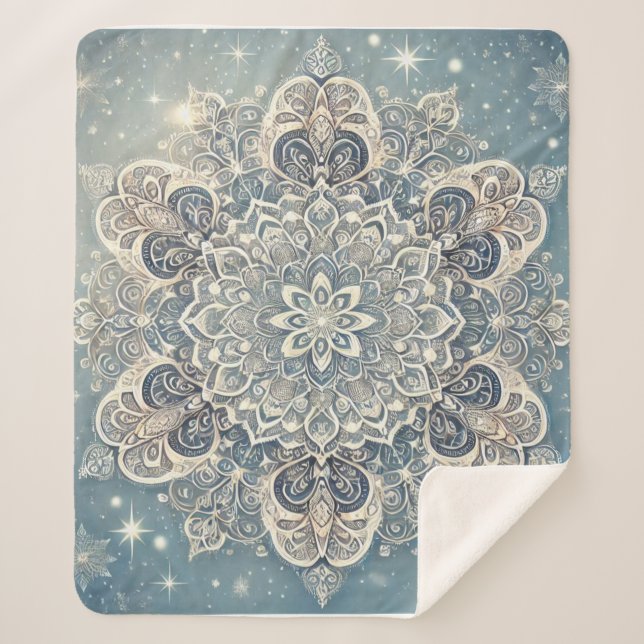 Snowflake Mandala in Frosty Hues 3 Sherpa Blanket (Front)