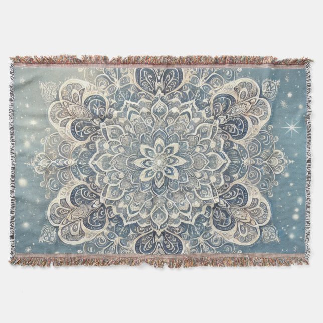 Snowflake Mandala in Frosty Hues 3 Throw Blanket (Front)